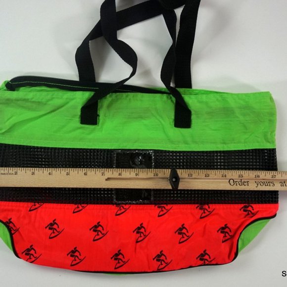 Vintage 80s Neon Green Pink Black Surf Rags Beach Bag 10.5 x 17.5" - Picture 4 of 7
